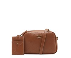 Bolsa Tiracolo Pequena Arredondada Porta Cartão Marrom