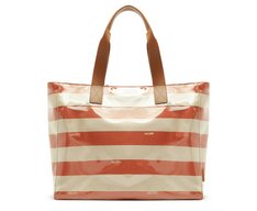 Bolsa Shopping Grande Listras Vinil Laranja