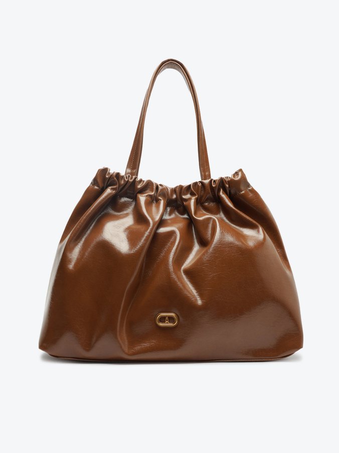 Bolsa Shopping Grande Ruched Marrom