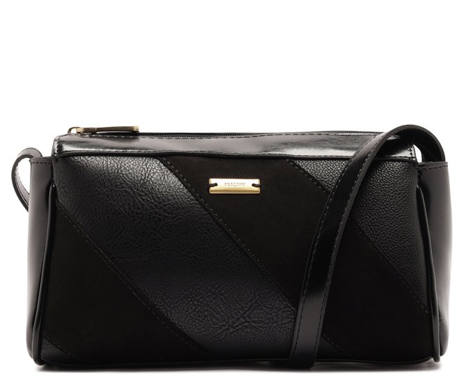 Bolsa Média Tiracolo Mix Texturas Preta