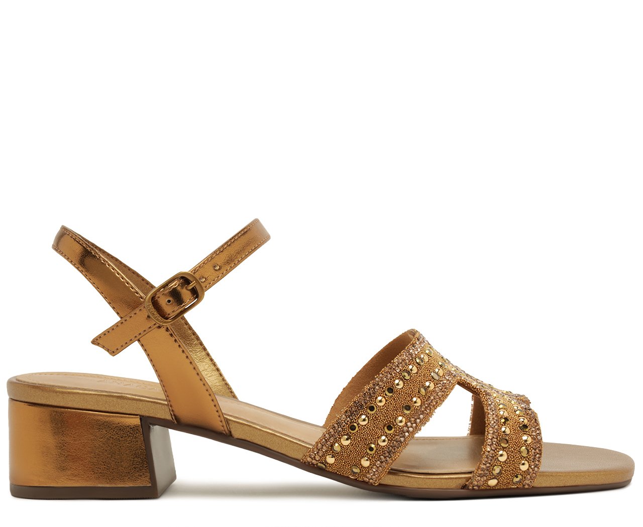 Sandália Salto Bloco Tira H Glam Bronze | Anacapri