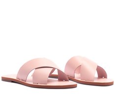 Rasteira Tiras Cruzadas Couro Rosa Blush