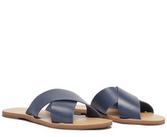 Rasteira Azul Navy Couro Tiras Cruzadas