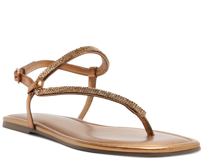 Sandália Rasteira Tira Assimétrica Glam Bronze