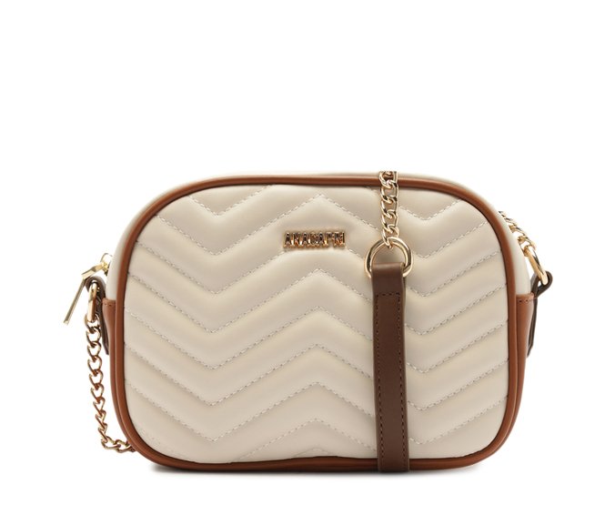 Bolsa Tiracolo Média Matelassê Zig Zag Bege e Marrom