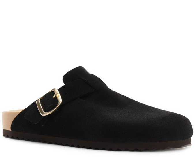 Mule Clog Acamurçada Couro Bicolor Preta