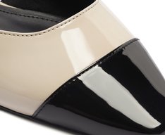 Sapatilha Slingback Ponta Preta Verniz Bege