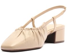 Sapatilha Slingback Salto Bloco Stretch Bege