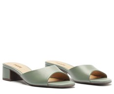 Sandália Mule Salto Bloco Verde Salvia