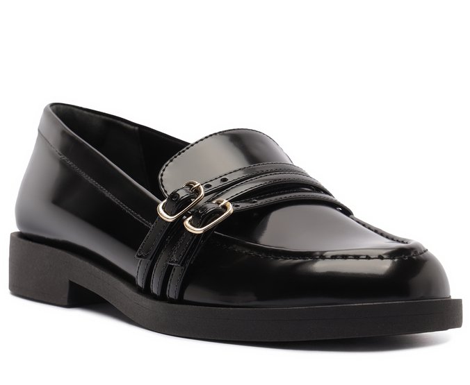 Mocassim Com Detalhes De Fivela Na Pala Preto