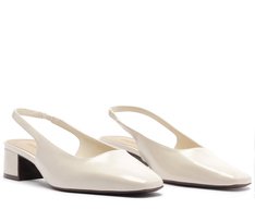 Sapatilha Salto Bloco Slingback Ponta Quadrada Branca