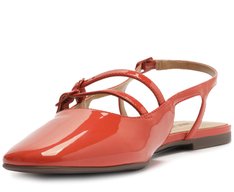 Sapatilha Slingback Bico Quadrado Tiras Verniz Vermelha