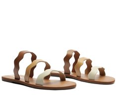 Rasteira Tiras Ondas Sundown Couro Marrom
