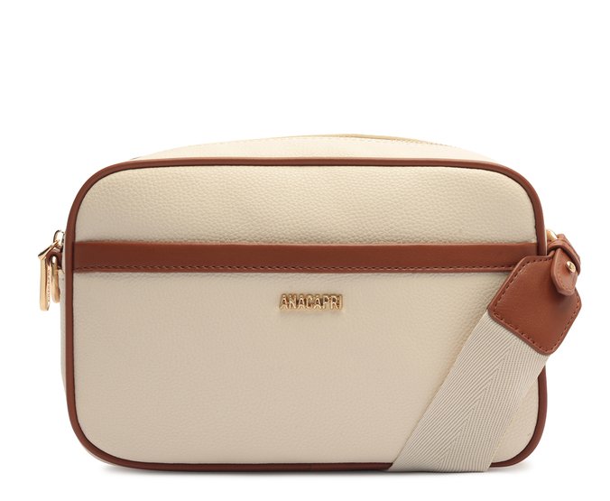 Bolsa Tiracolo Média Bicolor Alça Gorgurão Branca