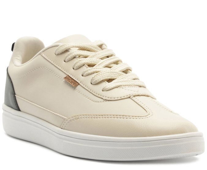 Tênis Casual Recortes Puxador Branco Off e Preto