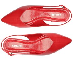 Sapatilha Slingback Salto Bloco Corte Triangular Verniz Vermelha