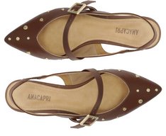 Sapatilha Slingback Bico Fino Tachas Marrom