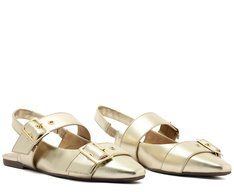 Sapatilha Slingback Tiras Fivela Dourada