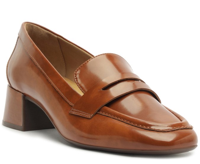 Mocassim Salto Bloco Loafer Marrom