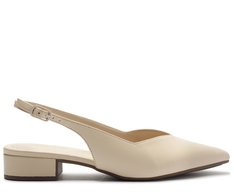 Sapatilha Slingback Salto Bloco Corte Triangular Bege