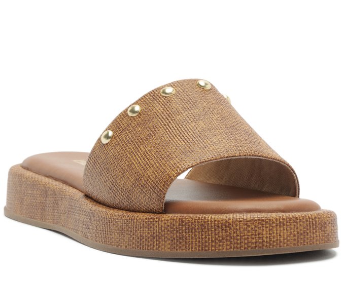 Sandália Faixa Única Tachas Marrom