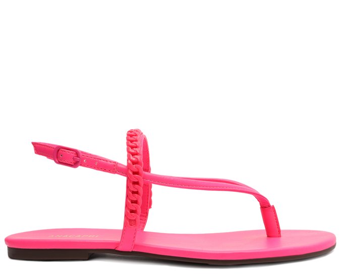 Sandália Rasteira Slim Tira Corrente Rosa