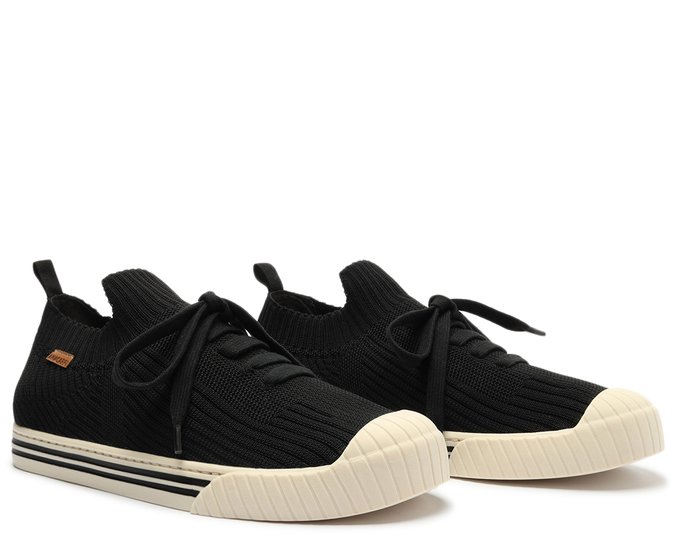 Tênis Anacapri Knit Alê Casual Com Solado e Biqueira Off-White - Preto - 36