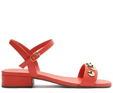 Sandália Maxi Salto Bloco Tachas Laranja