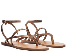 Rasteira Multitiras Pespontos Couro Bronze