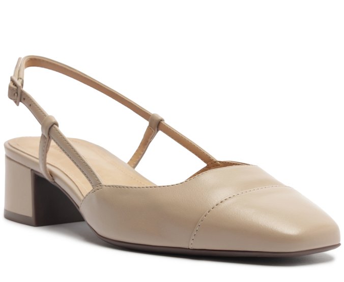 Scarpin Slingback Salto Bloco Bege
