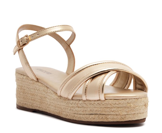 Sandália Plataforma Corda Pespontos Dourada