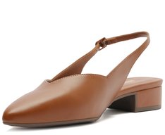 Sapatilha Slingback Salto Bloco Corte Triangular Marrom