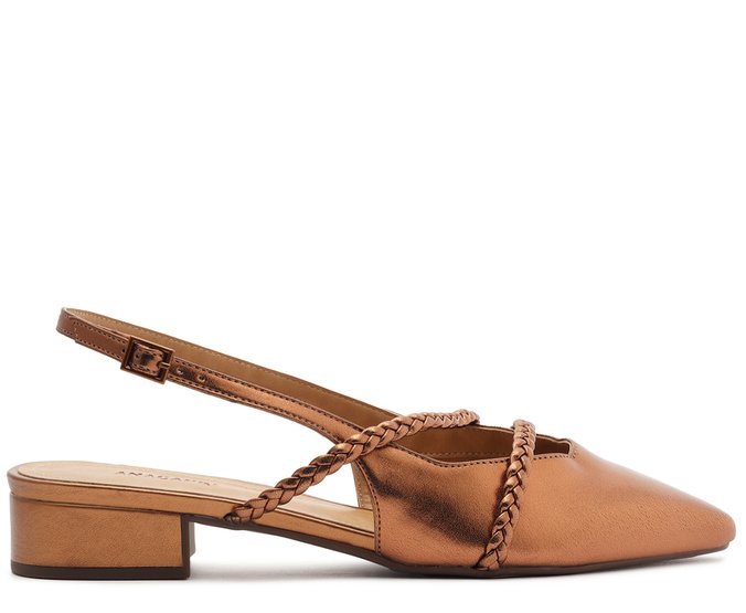Sapatilha Slingback Salto Bloco Tranças Bronze