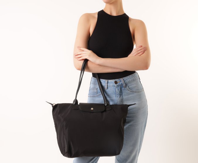 Bolsa Shopping Grande Nylon Botão Preta