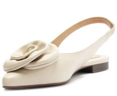 Sapatilha Slingback Bico Fino Flor Branca