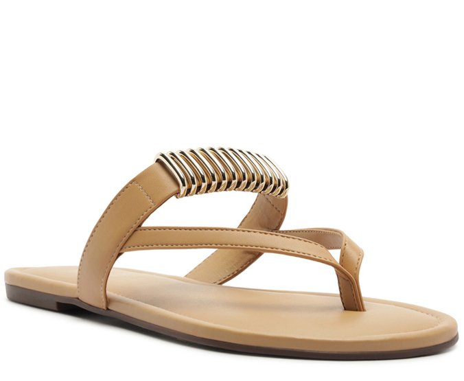Rasteira Tira Apliques Metal Bege