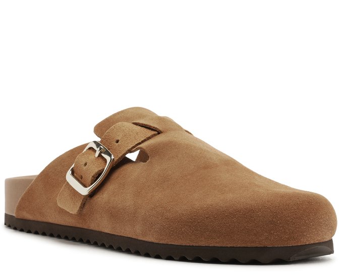 Mule Clog Acamurçada Couro  Marrom