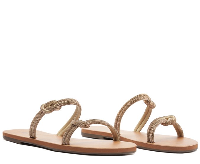 Rasteira Tiras Paralelas Nó Glam Dourada - 39