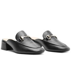 Mule Salto Bloco Loafer Preta