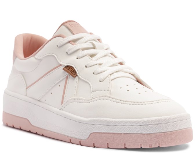Tênis Recortes Kei Branco e Rosa