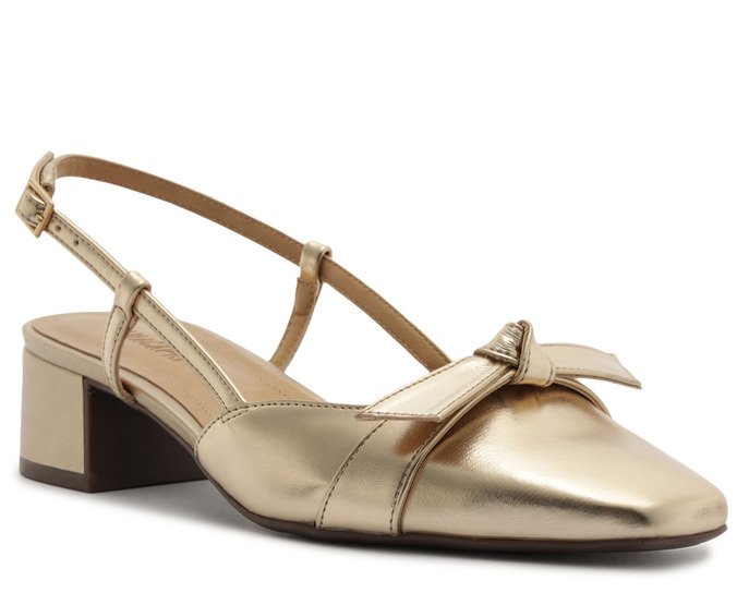 Scarpin Slingback Com Laço Dourado