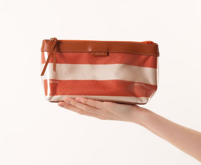 Necessaire Média Listras Vinil Laranja