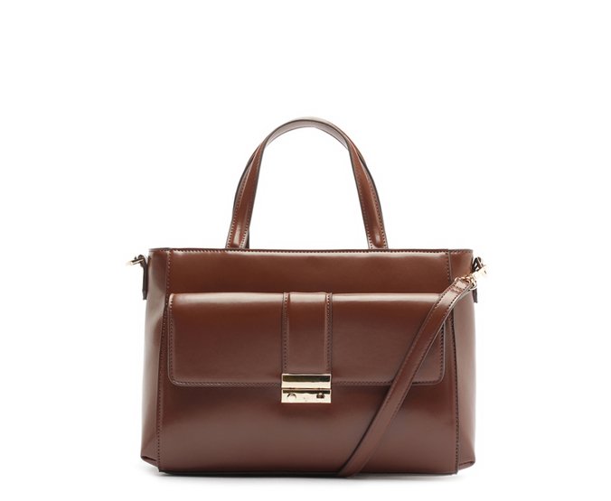 Bolsa Tote Bolso Fechamento Metal Marrom