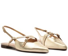 Sapatilha Slingback Salto Bloco Tiras Dourada