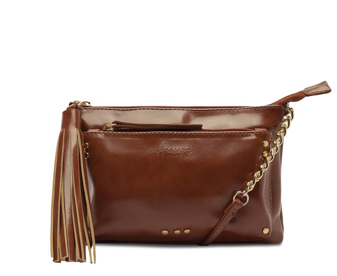 Bolsa Tiracolo Detalhes em Metal Marrom