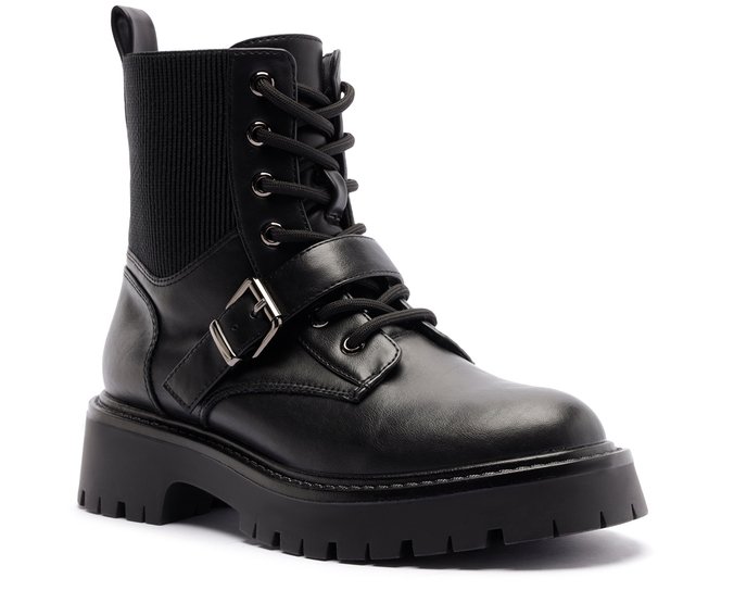 Bota Coturno Detalhes Metal Preta