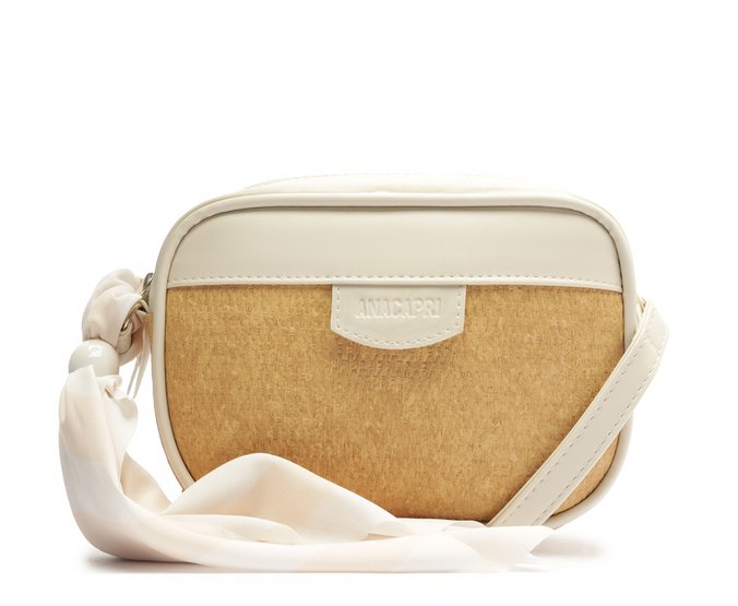 Bolsa Tiracolo Média Raffia Com Lenço Branca