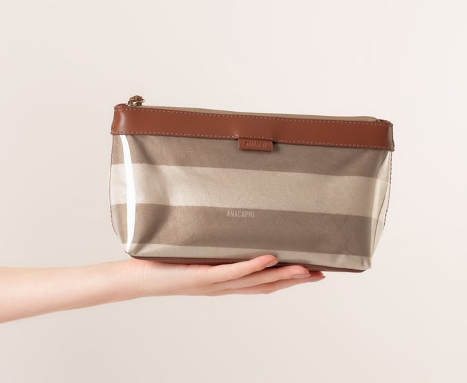 Necessaire Média Listras Vinil Bege