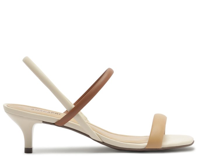 Sandália Salto Fino Minimal Branco e Marrom