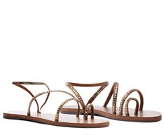 Sandália Multitiras Cristais Bronze